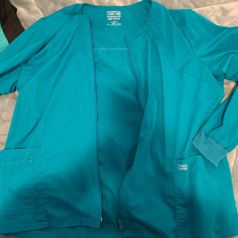 NWOT Teal Cherokee zip up scrub jacket 2x